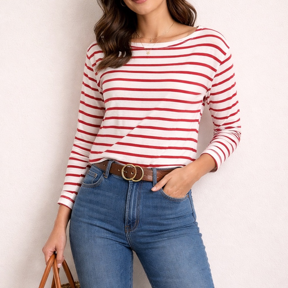 Old Navy Red and White Striped Long Sleeve Top